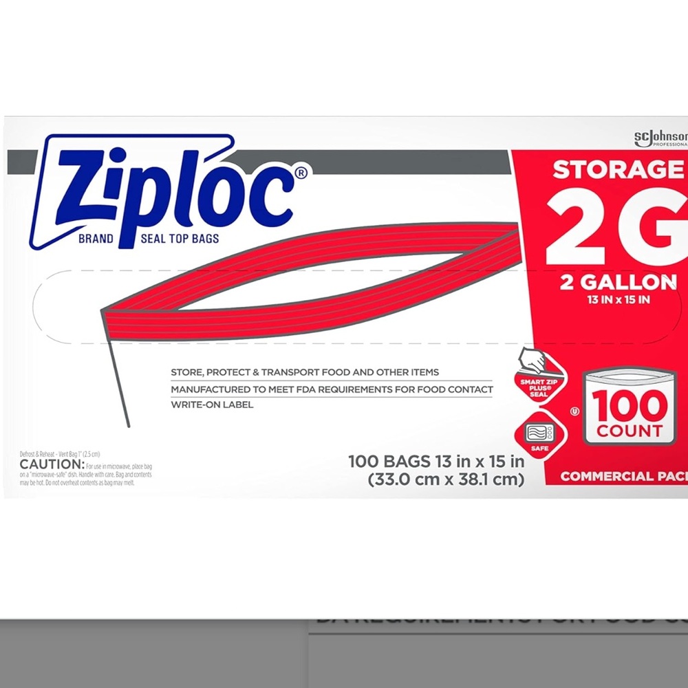 Ziploc PRO Storage 2 Gallon 100ct, Clear